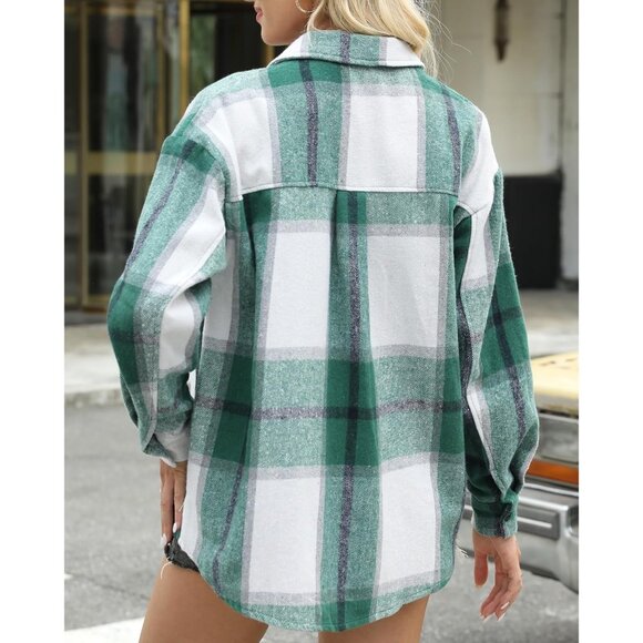 Womens Flannel Shacket Plaid Button Down Long Sleeve Fall Coat Casual Outfit - Picture 5 of 5